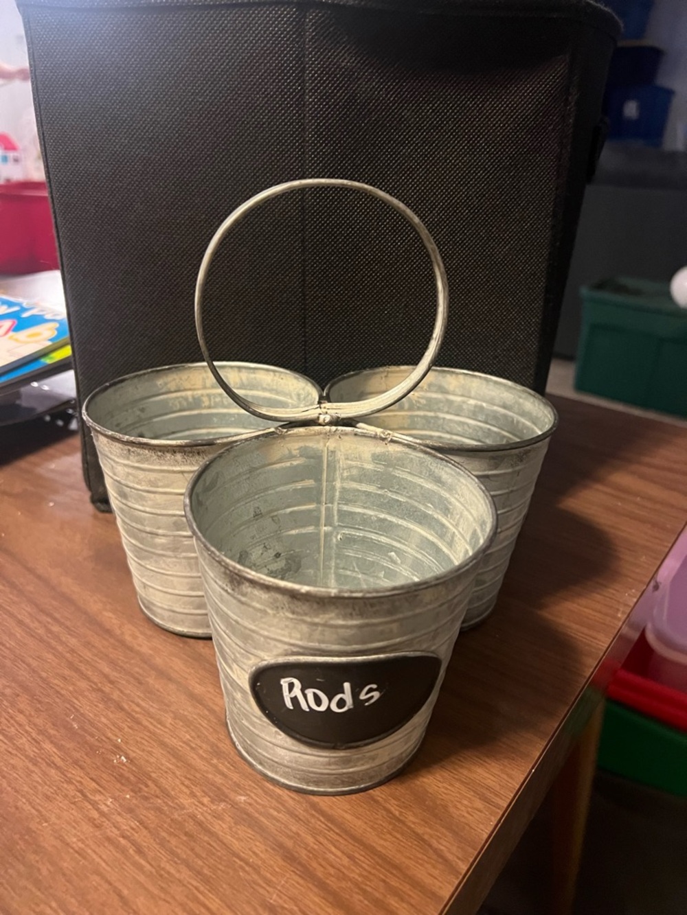 Galvanized Metal 3-Pot Organizer Caddy with Chalk Label - Gray